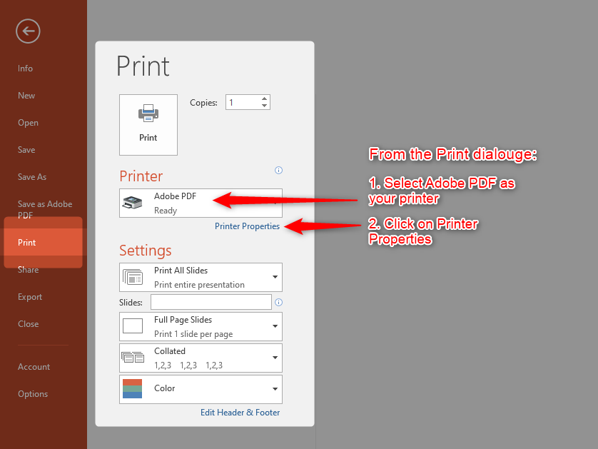 Power point to PDF steps 1 - 2