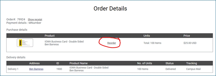 Order details reorder option